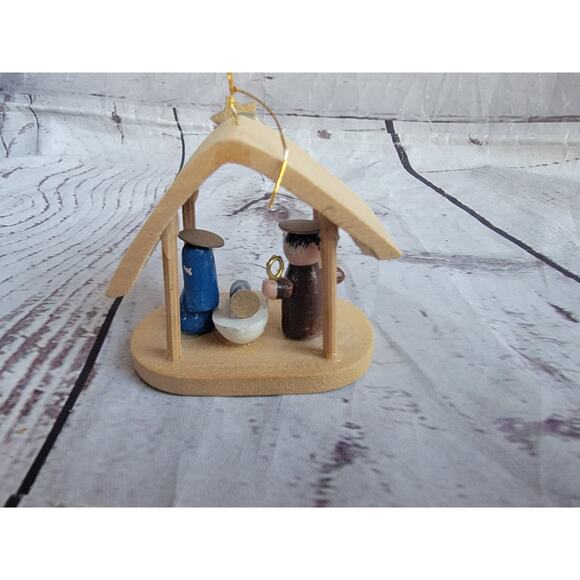 Vintage Wood Feri Nativity Mary Joseph Jesus Wood Figure Set Ornament In Stable - Picture 6 of 9
